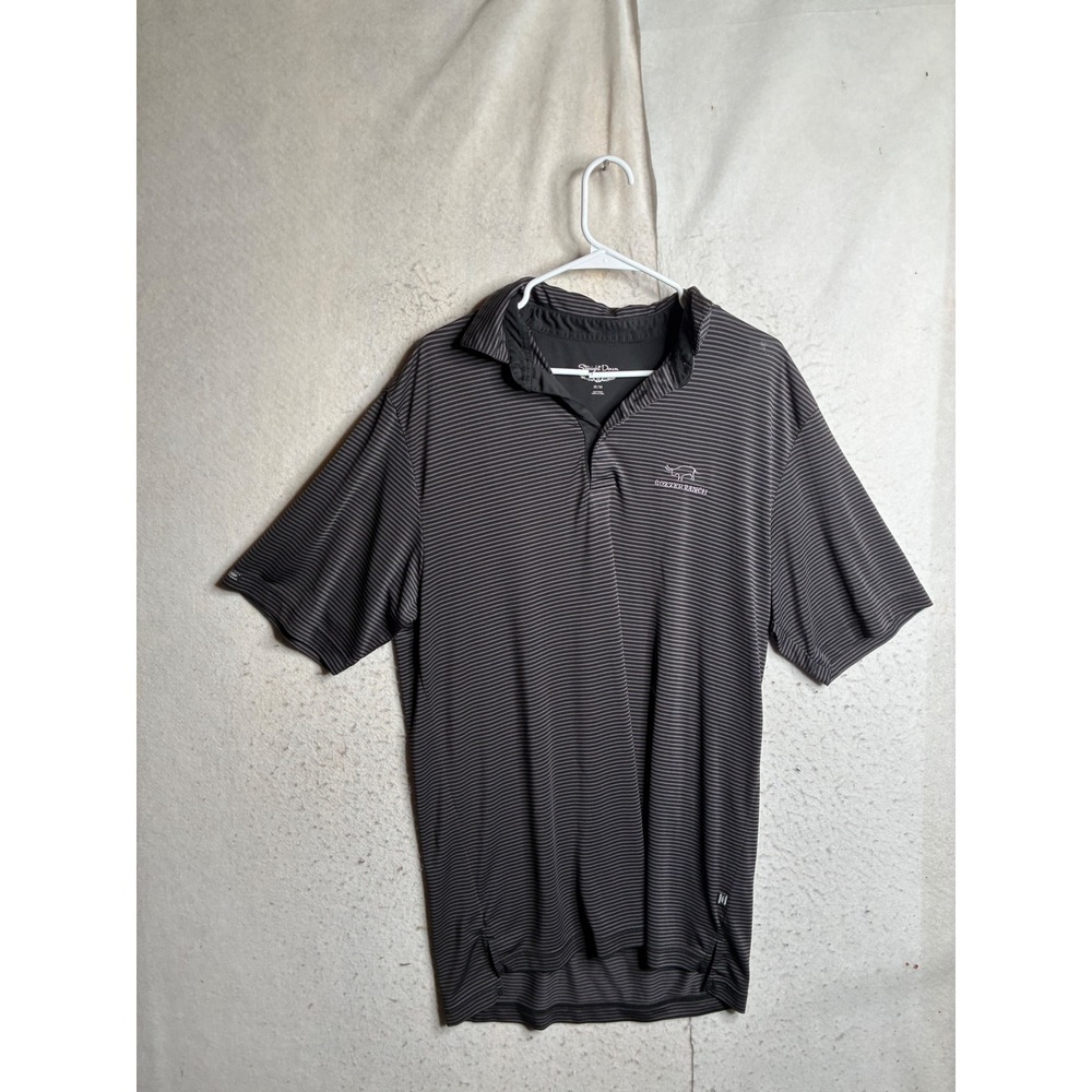 Straight Down Mens Gozzer Ranch Golf Polo Shirt Gray Striped Performance Size M
